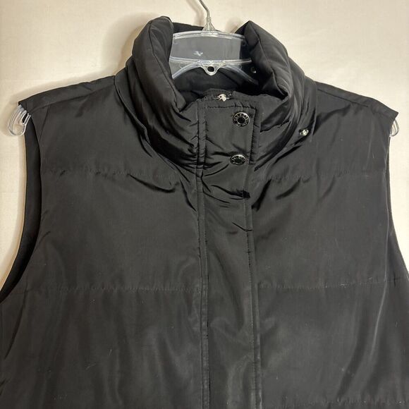 Talbots Women's Puffer Vest Duck Down Fill Large Black Pockets Full Zip No Hood - Picture 2 of 15